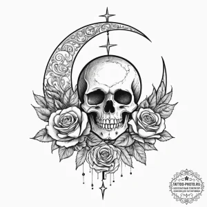 Tattoo sketch moon and star tattoo, concept a... - эскиз тату (№1756427095_0, 29.08.2025 00:24) — tattoo-photo.ru