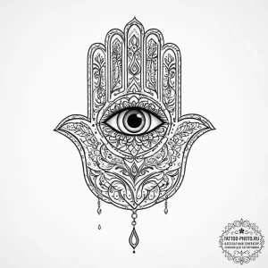 Tattoo sketch hamsa with an eye - эскиз тату (№1756427488_0, 29.08.2025 00:31) — tattoo-photo.ru
