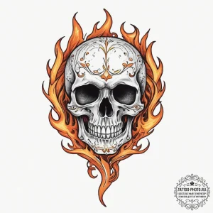 Tattoo sketch skull with a flame, tattoo draw... - эскиз тату (№1756428458_0, 29.08.2025 00:47) — tattoo-photo.ru