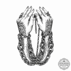 Tattoo sketch hands with a chain - эскиз тату (№1756430036_0, 29.08.2025 01:13) — tattoo-photo.ru