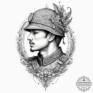 Tattoo sketch soldier with a thread, concept... - эскиз тату (№1756430232_0, 29.08.2025 01:17) — tattoo-photo.ru
