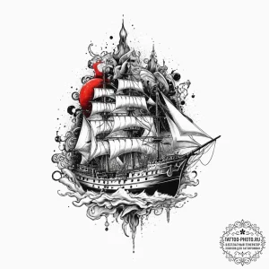 Tattoo sketch ship, ink illustration for tatt... - эскиз тату (№1756430623_0, 29.08.2025 01:23) — tattoo-photo.ru