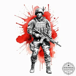 Tattoo sketch soldier with a gold, artistic t... - эскиз тату (№1756431801_0, 29.08.2025 01:43) — tattoo-photo.ru