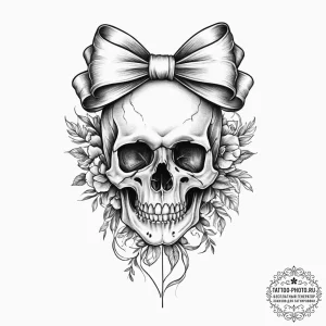 Tattoo sketch череп с лентой - эскиз тату (№1756436311_0, 29.08.2025 02:58) — tattoo-photo.ru