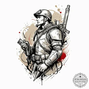 Tattoo sketch soldier with a sorcerer, tattoo... - эскиз тату (№1756436508_0, 29.08.2025 03:01) — tattoo-photo.ru