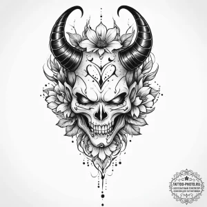 Tattoo sketch demon with a flower, tattoo dra... - эскиз тату (№1756436705_0, 29.08.2025 03:05) — tattoo-photo.ru