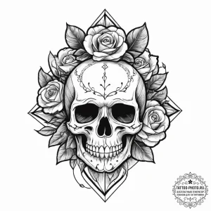 Tattoo sketch узор в виде черепа с розами, in... - эскиз тату (№1756437097_0, 29.08.2025 03:11) — tattoo-photo.ru