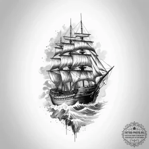 Tattoo sketch ship, ink illustration for tatt... - эскиз тату (№1756437888_0, 29.08.2025 03:24) — tattoo-photo.ru