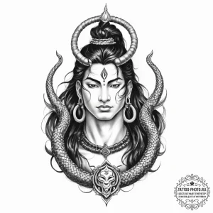 Tattoo sketch shiva with cobra - эскиз тату (№1756443231_0, 29.08.2025 04:53) — tattoo-photo.ru