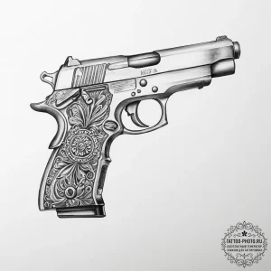 Tattoo sketch new school пистолет - эскиз тату (№1756451143_0, 29.08.2025 07:05) — tattoo-photo.ru