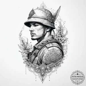 Tattoo sketch soldier with a thread, artistic... - эскиз тату (№1756451736_0, 29.08.2025 07:15) — tattoo-photo.ru