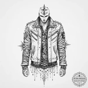 Tattoo sketch punk rock studded jacket, tatto... - эскиз тату (№1756456083_0, 29.08.2025 08:28) — tattoo-photo.ru