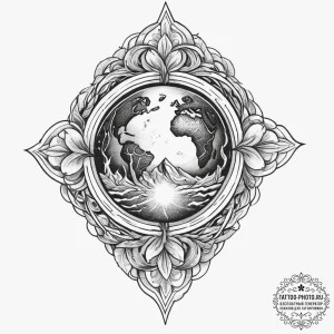 Tattoo sketch sacred earth, ink illustration... - эскиз тату (№1756461029_0, 29.08.2025 09:50) — tattoo-photo.ru