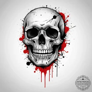 Tattoo sketch trash polka череп с кляксами, t... - эскиз тату (№1756463799_0, 29.08.2025 10:36) — tattoo-photo.ru