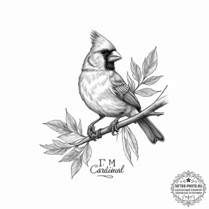 Tattoo sketch puns a cardinal that says "i'm... - эскиз тату (№1756465187_0, 29.08.2025 10:59) — tattoo-photo.ru