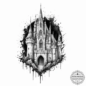Tattoo sketch vampire with a castle, ink illu... - эскиз тату (№1756465584_0, 29.08.2025 11:06) — tattoo-photo.ru