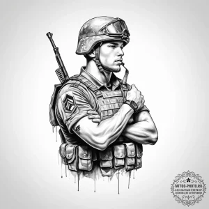 Tattoo sketch soldier with a paper - эскиз тату (№1756465979_0, 29.08.2025 11:12) — tattoo-photo.ru