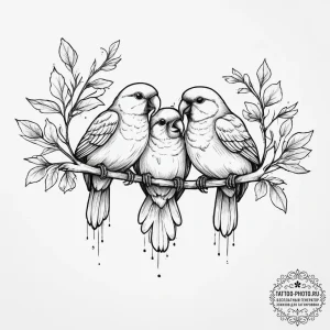 Tattoo sketch love birds on a branch, ink ill... - эскиз тату (№1756467765_0, 29.08.2025 11:42) — tattoo-photo.ru