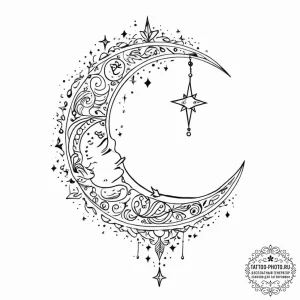 Tattoo sketch moon with stars, tattoo flash s... - эскиз тату (№1756468160_0, 29.08.2025 11:49) — tattoo-photo.ru
