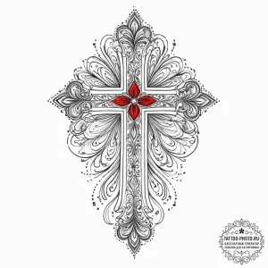 Tattoo sketch cross with a quote, ink illustr... - эскиз тату (№1756468558_0, 29.08.2025 11:55) — tattoo-photo.ru