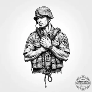 Tattoo sketch soldier with a knot - эскиз тату (№1756478370_0, 29.08.2025 14:39) — tattoo-photo.ru