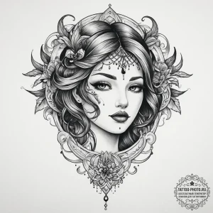 Tattoo sketch divine character, ink illustrat... - эскиз тату (№1756480335_0, 29.08.2025 15:12) — tattoo-photo.ru