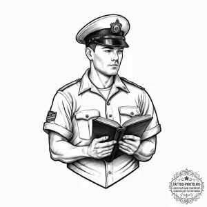 Tattoo sketch soldier with a book, ink illust... - эскиз тату (№1756483704_0, 29.08.2025 16:08) — tattoo-photo.ru