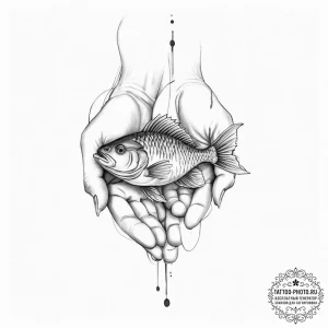 Tattoo sketch hands with a fish - эскиз тату (№1756486056_0, 29.08.2025 16:47) — tattoo-photo.ru