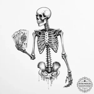 Tattoo sketch skeleton with cards - эскиз тату (№1756487426_0, 29.08.2025 17:10) — tattoo-photo.ru