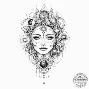 Tattoo sketch cosmic myth, tattoo line art, b... - эскиз тату (№1756490248_0, 29.08.2025 17:57) — tattoo-photo.ru