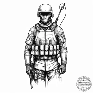 Tattoo sketch soldier with a thread, concept... - эскиз тату (№1756493462_0, 29.08.2025 18:51) — tattoo-photo.ru
