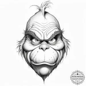 Tattoo sketch the grinch with a tear - эскиз тату (№1756495070_0, 29.08.2025 19:17) — tattoo-photo.ru