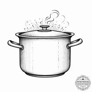 Tattoo sketch cooking a cooking pot with stea... - эскиз тату (№1756495672_0, 29.08.2025 19:27) — tattoo-photo.ru