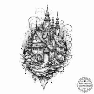 Tattoo sketch village, ink illustration for t... - эскиз тату (№1756497501_0, 29.08.2025 19:58) — tattoo-photo.ru