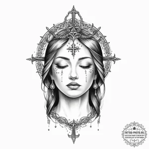 Tattoo sketch holy portrayal - эскиз тату (№1756502115_0, 29.08.2025 21:15) — tattoo-photo.ru
