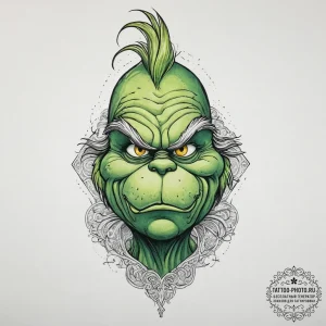 Tattoo sketch the grinch with a hair, tattoo... - эскиз тату (№1756504125_0, 29.08.2025 21:48) — tattoo-photo.ru