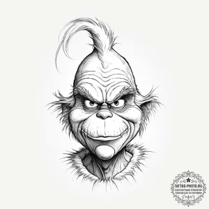 Tattoo sketch the grinch with a skin, concept... - эскиз тату (№1756507321_0, 29.08.2025 22:42) — tattoo-photo.ru
