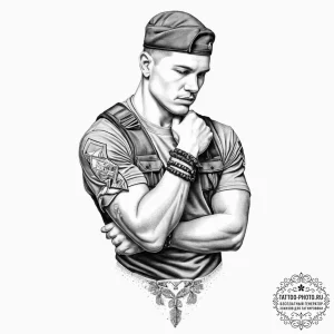 Tattoo sketch soldier with a bracelet, concep... - эскиз тату (№1756515374_0, 30.08.2025 00:56) — tattoo-photo.ru