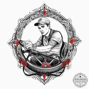 Tattoo sketch truck driver a person with a wh... - эскиз тату (№1756517180_0, 30.08.2025 01:26) — tattoo-photo.ru