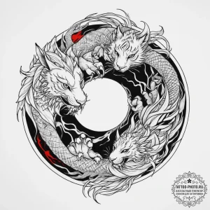 Tattoo sketch yin yang with tiger and dragon,... - эскиз тату (№1756518769_0, 30.08.2025 01:52) — tattoo-photo.ru