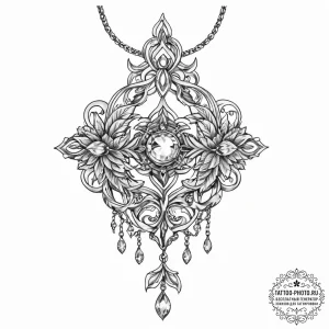Tattoo sketch jeweler necklace with a gem, ta... - эскиз тату (№1756519180_0, 30.08.2025 01:59) — tattoo-photo.ru