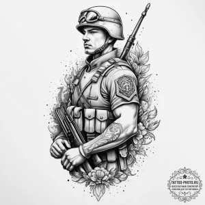 Tattoo sketch soldier with a brush, tattoo sk... - эскиз тату (№1756519786_0, 30.08.2025 02:09) — tattoo-photo.ru