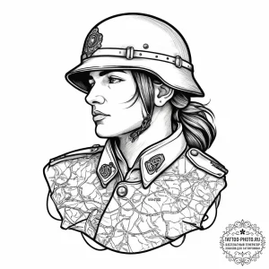 Tattoo sketch soldier with a map, ink illustr... - эскиз тату (№1756527518_0, 30.08.2025 04:18) — tattoo-photo.ru