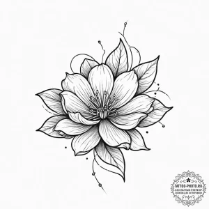 Tattoo sketch flower with a leaf, tattoo line... - эскиз тату (№1756531867_0, 30.08.2025 05:31) — tattoo-photo.ru