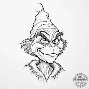 Tattoo sketch the grinch with a tail, artisti... - эскиз тату (№1756536382_0, 30.08.2025 06:46) — tattoo-photo.ru