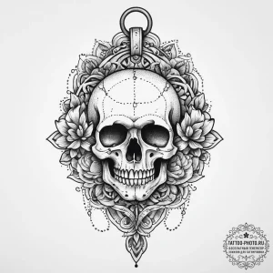 Tattoo sketch dog tags and a skull, artistic... - эскиз тату (№1756537560_0, 30.08.2025 07:06) — tattoo-photo.ru