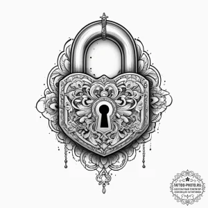 Tattoo sketch old key with a lock, ink illust... - эскиз тату (№1756538150_0, 30.08.2025 07:15) — tattoo-photo.ru