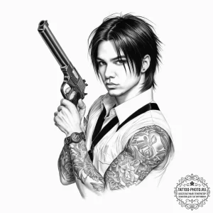 Tattoo sketch pretty boy floyd with a gun - эскиз тату (№1756541881_0, 30.08.2025 08:18) — tattoo-photo.ru
