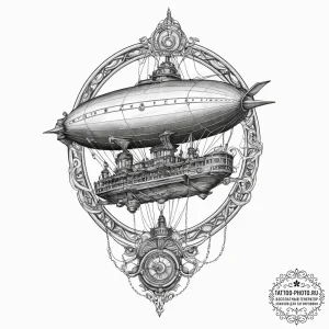Tattoo sketch steampunk airship, tattoo drawi... - эскиз тату (№1756544044_0, 30.08.2025 08:54) — tattoo-photo.ru