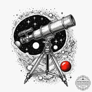 Tattoo sketch astronomer telescope and stars,… — эскиз тату (№1756553471_0, 30.08.2025 11:31) — tattoo-photo.ru